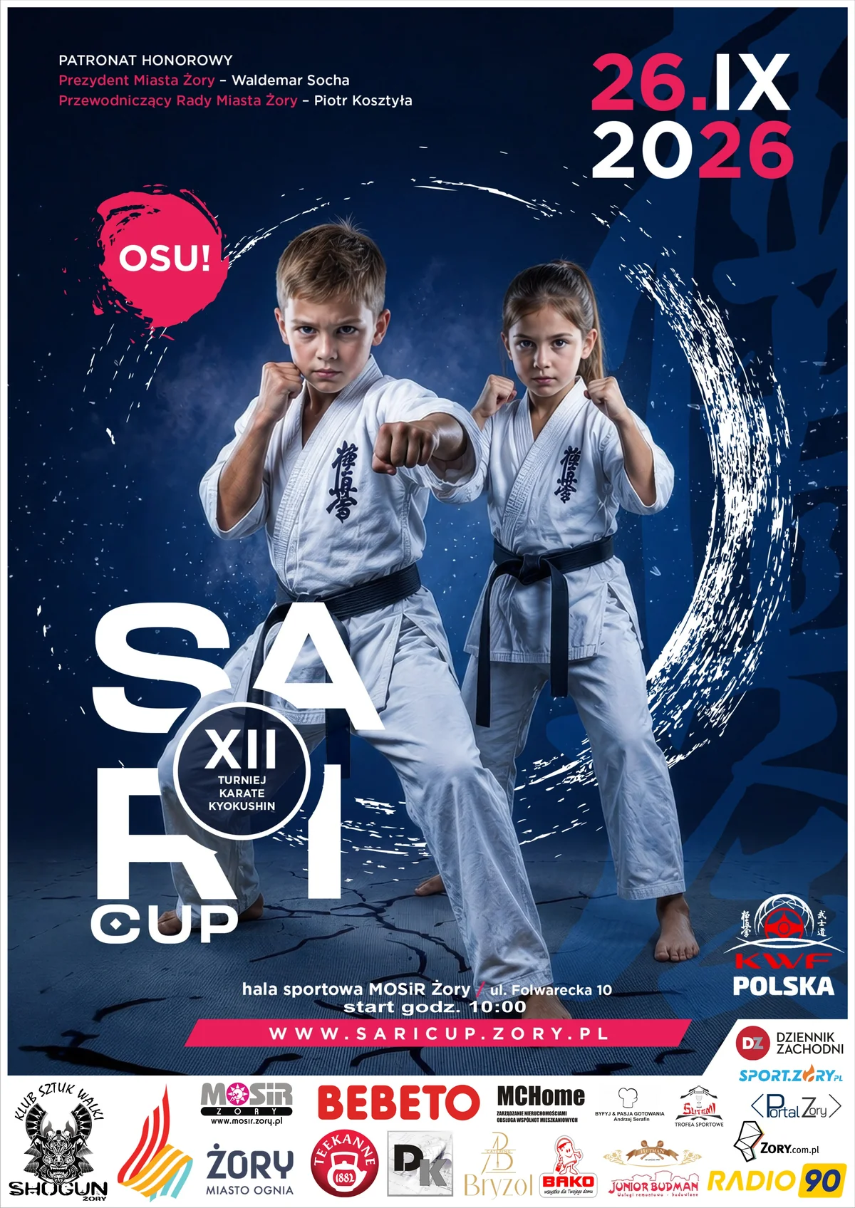 Grafika promocyjna wydarzenia XII Ogólnopolski Turniej Karate Kyokushin SARI CUP w Żorach