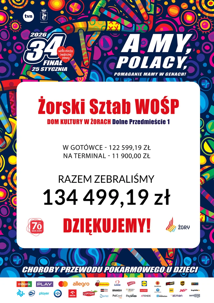 Obraz do artykułu: Żory zagrały pełnym sercem – ponad 134 tysiące złotych dla WOŚP