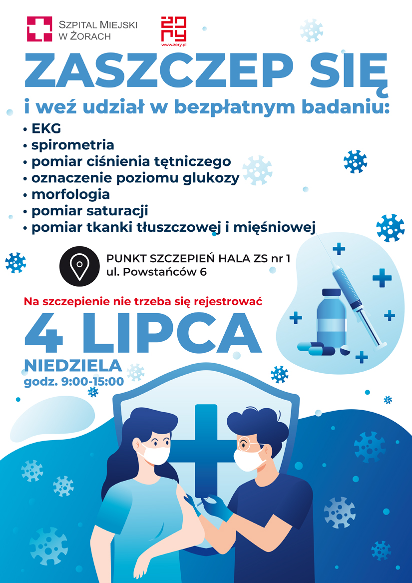 Plakat promujący akcję szczepień bez konieczności rejestracji z informacjami zawartymi w tekście.