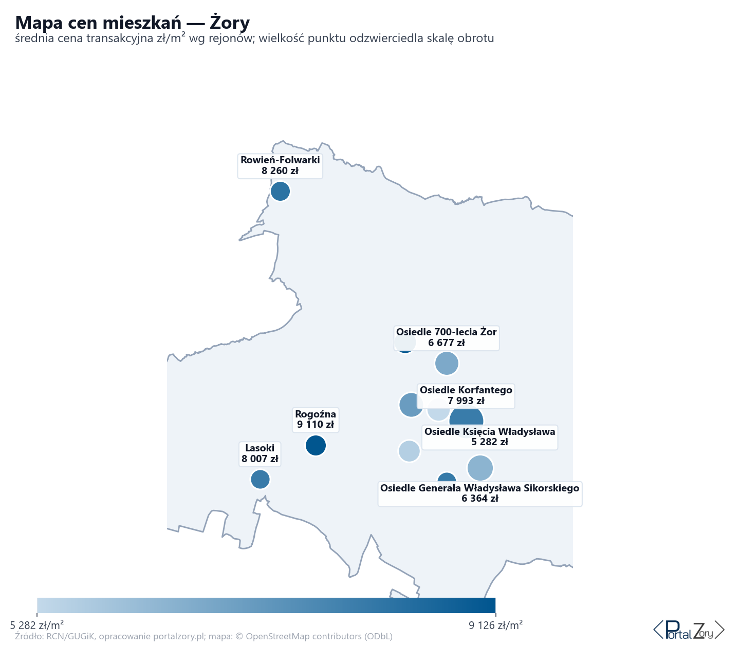 Mapa cen mieszkań - Żory