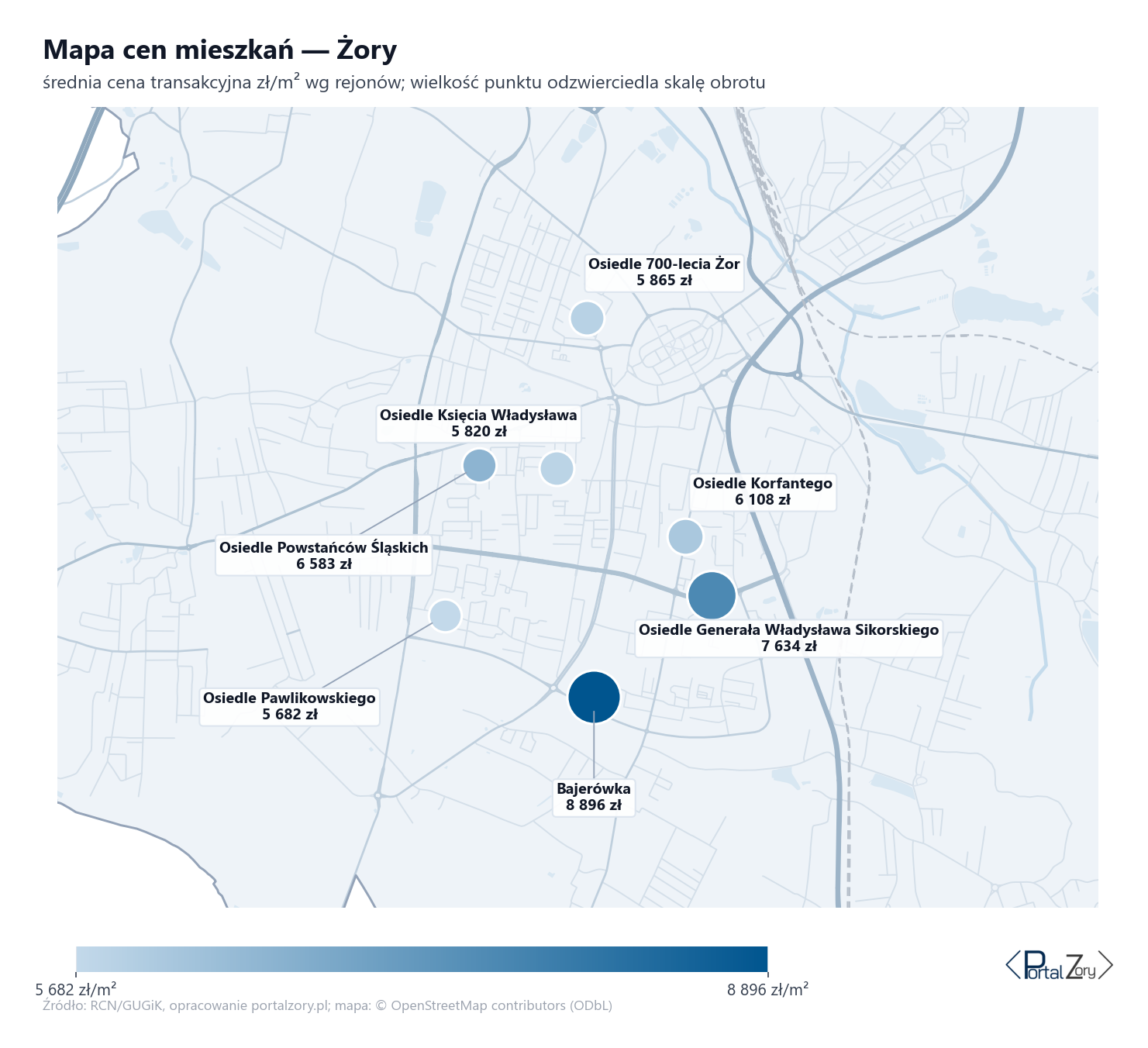 Mapa cen mieszkań - Żory