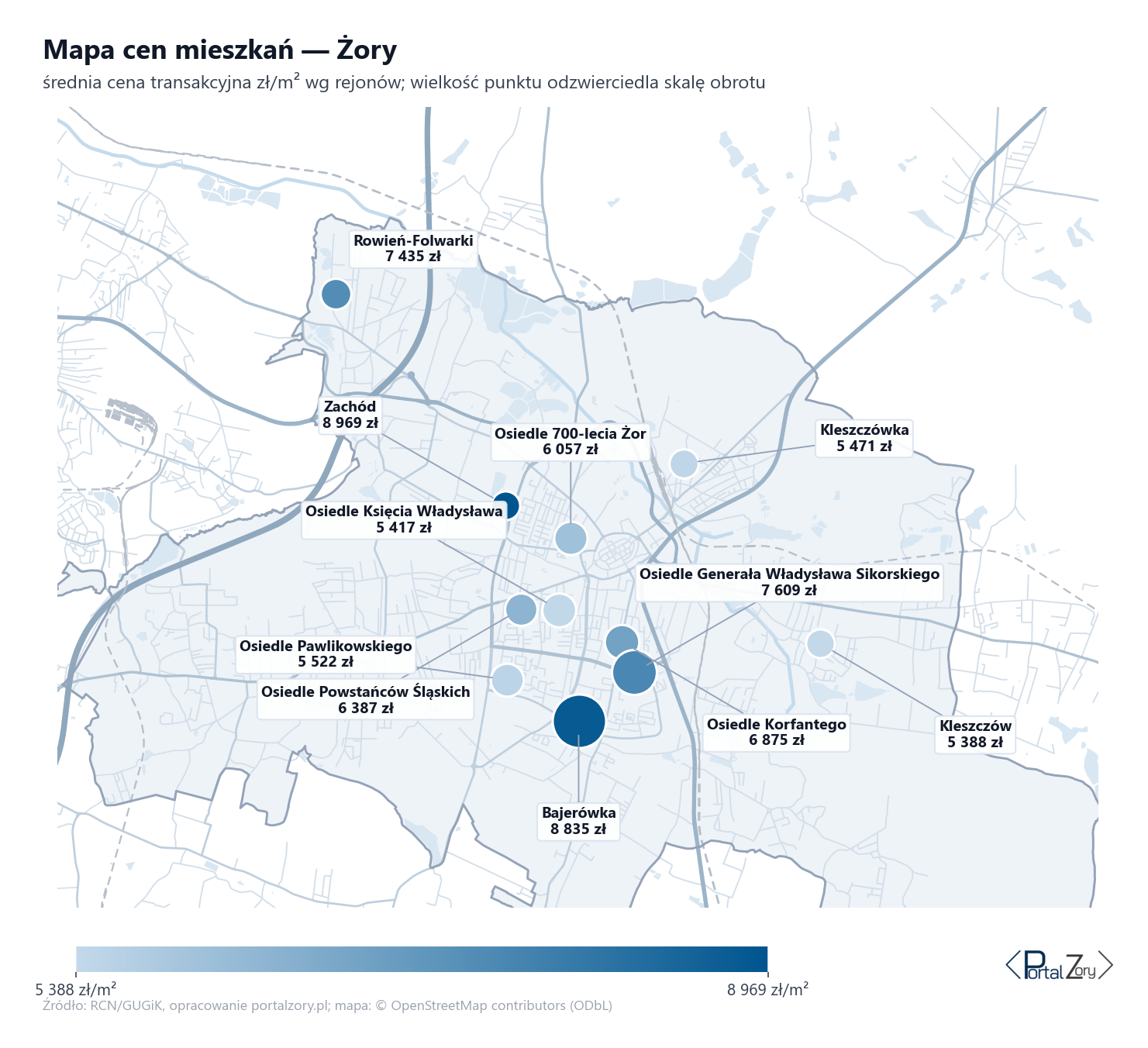Mapa cen mieszkań - Żory