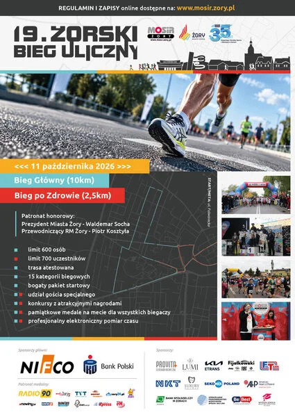 Grafika promocyjna wydarzenia 19. Żorski Bieg Uliczny