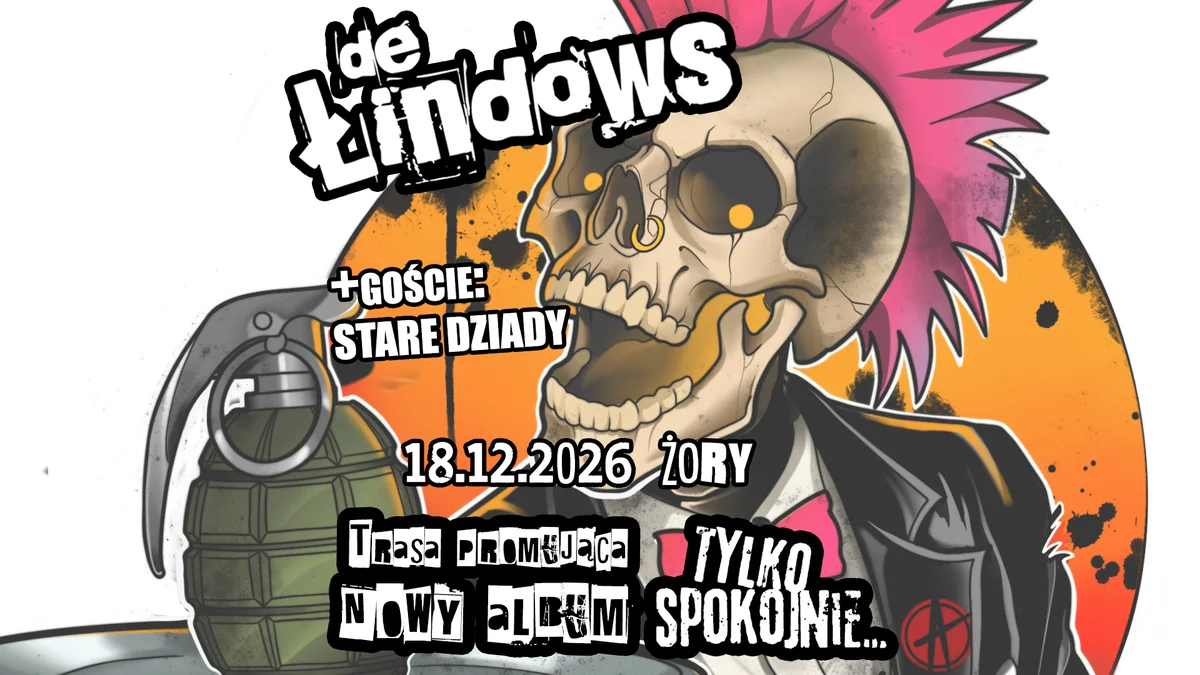 Grafika promocyjna wydarzenia De Łindows + Stare Dziady: koncert w Żorach