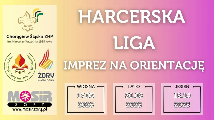 Obrazek przedstawia grafikę promocyjną wydarzenia Bieg na orientację dla harcerzy i młodzieży w Żorach