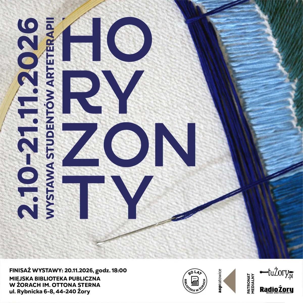 Grafika promocyjna wydarzenia HORYZONTY – wystawa studentów Arteterapii