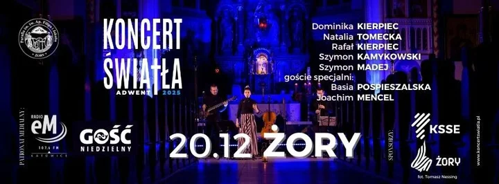 Grafika promocyjna wydarzenia KONCERT ŚWIATŁA — adwentowy wieczór muzyki i świateł w Żorach