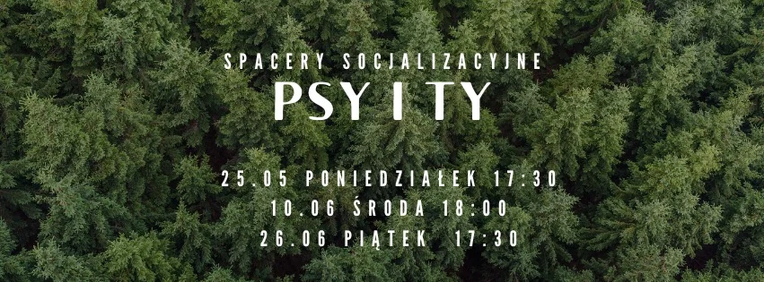 Grafika promocyjna wydarzenia Leśny spacer socjalizacyjny z psami z elementami posłuszeństwa w Żorach