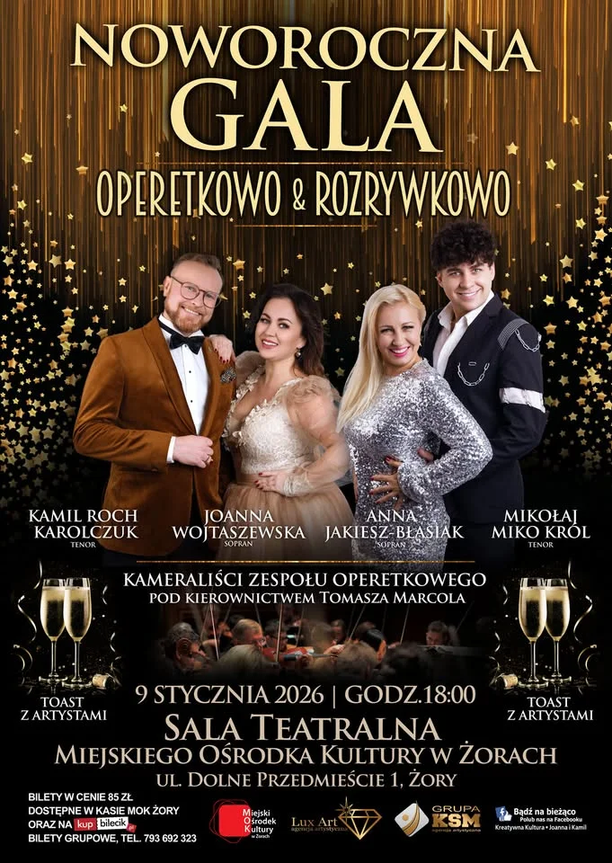 Grafika promocyjna wydarzenia Noworoczna Gala - Operetkowo & Rozrywkowo w Żorach