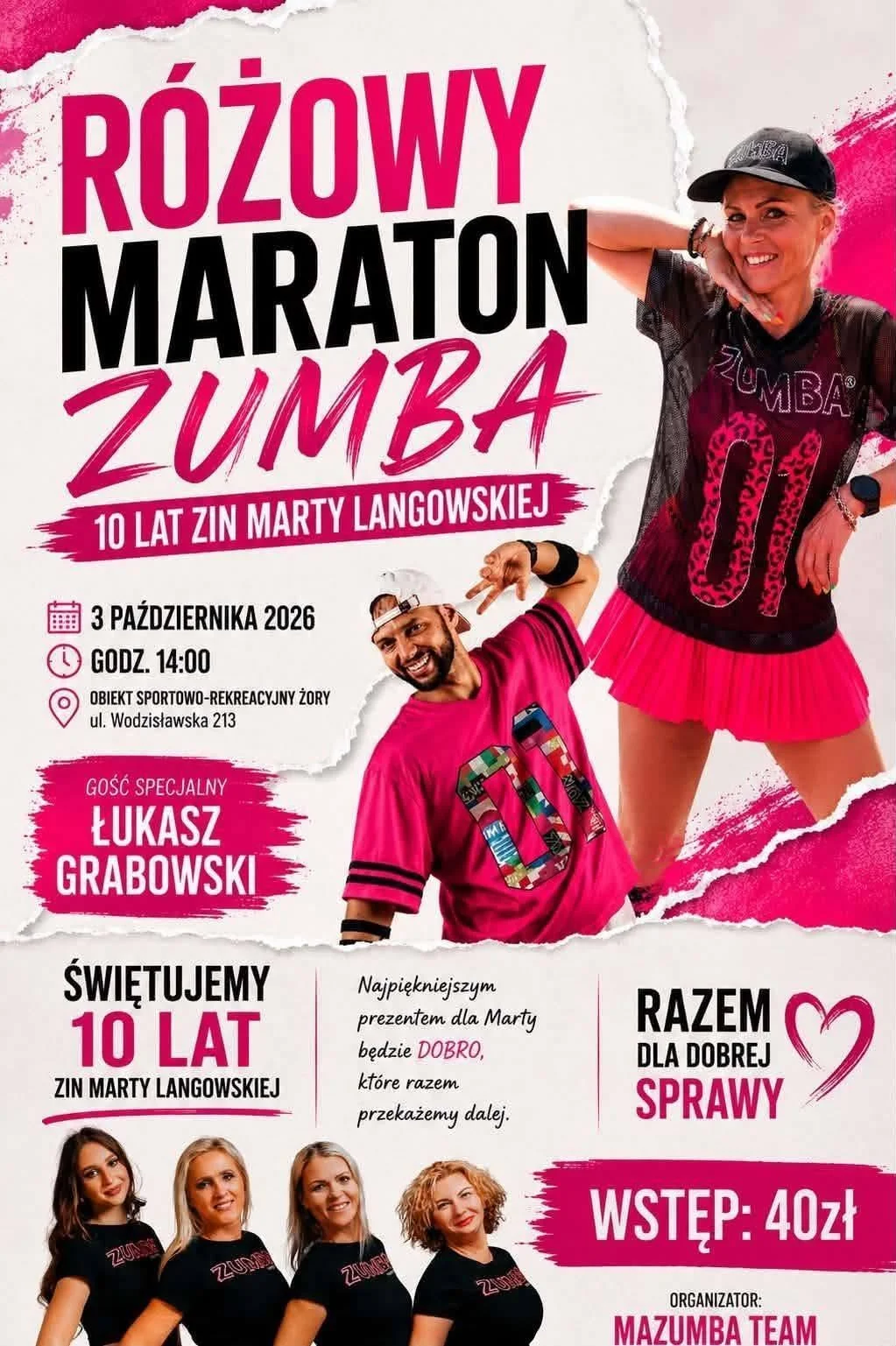 Grafika promocyjna wydarzenia Różowy Maraton Zumby w Żorach