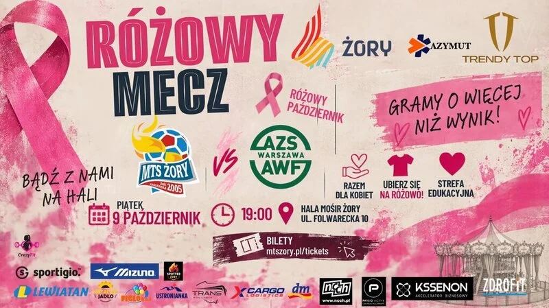 Grafika promocyjna wydarzenia Różowy Mecz MTS Trendy Top Żory