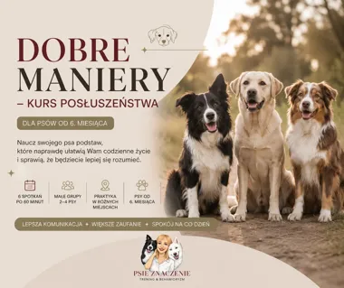 Grafika promocyjna wydarzenia Dobre Maniery Żory – kurs posłuszeństwa