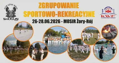 Grafika promocyjna wydarzenia Zgrupowanie Sportowo‑Rekreacyjne — weekend integracyjny w Ośrodku MOSiR Żory‑Rój
