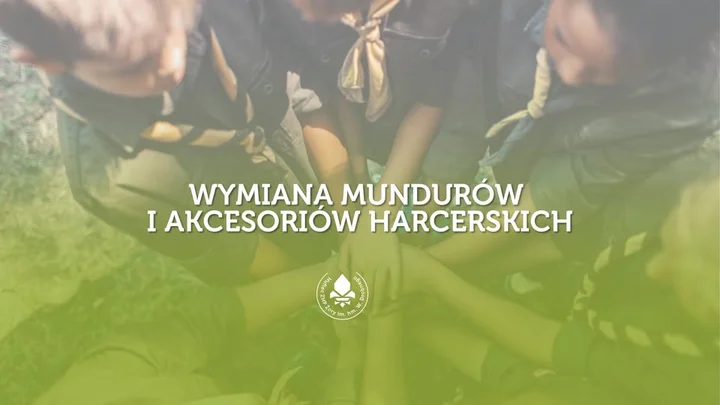 Obrazek przedstawia grafikę promocyjną wydarzenia Wymiana używanych mundurów i akcesoriów harcerskich w Żorach