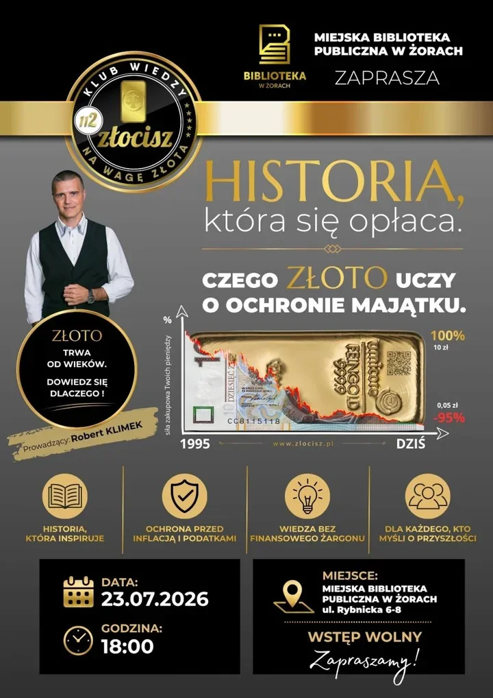 Złoto, inflacja i oszczędności - biblioteka w Żorach szykuje ciekawy wieczór