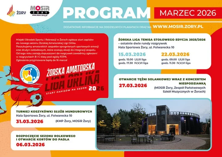 Marzec sportem w Żorach – liga, rolki, nowy kort i otwarcie tężni