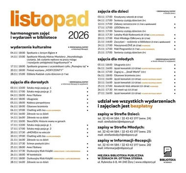 Biblioteka w Żorach ma plan na listopad. Blisko 50 spotkań i zajęć