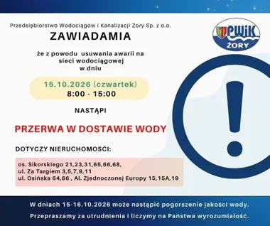 Awaria wodociągu w Żorach. Te nieruchomości zostaną bez wody