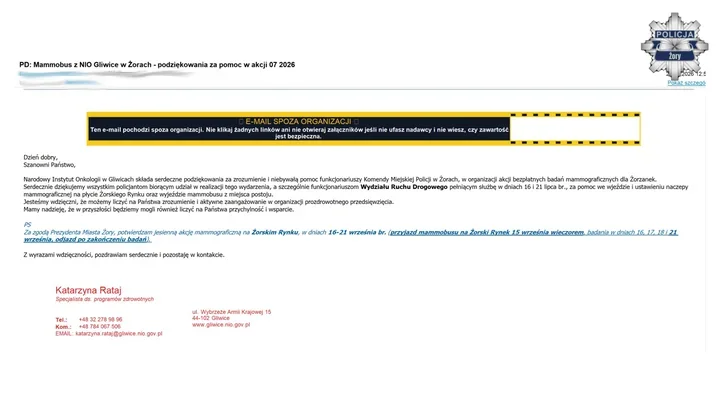 Policjanci z Żor pomogli przy mammobusie. Dostali podziękowania